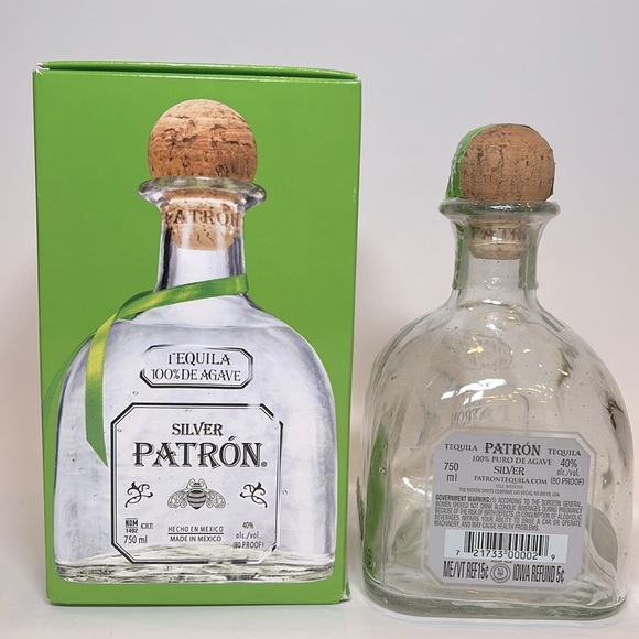 750 ml Silver Patron Tequila Empty Glass Bottle with Box - Picture 3 of 9